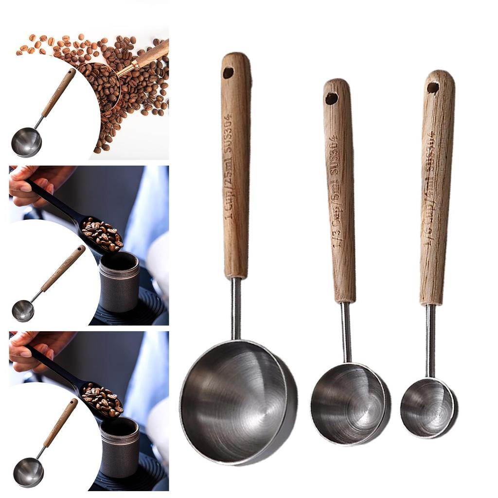 Coffee Scoop Measuring Cup Accessories Vintage Style Wood Handle Gadget Baking Tool Teaspoon for Kitchen Cooking Serving Milk