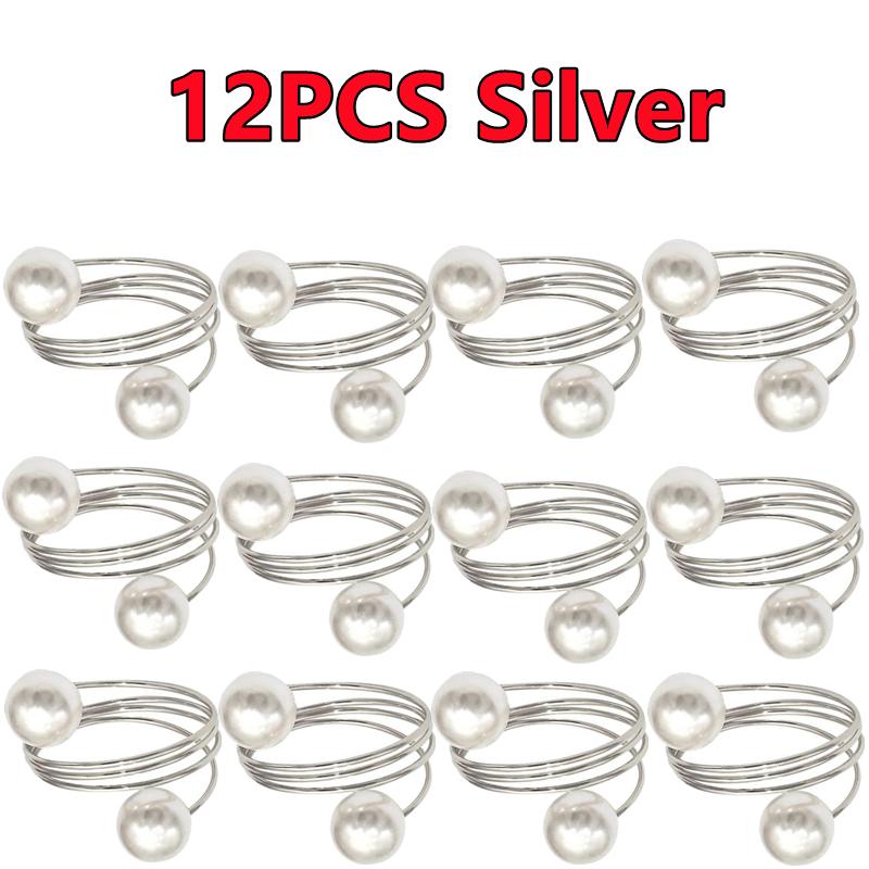12-2PCS Metal Napkin Ring Imitation Pearls Napkin Buckle Napkin Holders For Wedding Christmas Banquet Home Dining Table Decors
