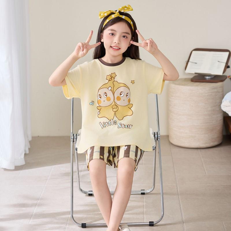 Girls Cotton Pajama Set Short Sleeve Cartoon Print Sleepwear Kids 8 Years