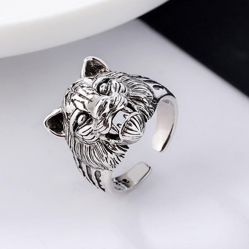 New Trendy and Domineering Retro Open Ring Men's and Women's Tiger Head Ring Jewelry