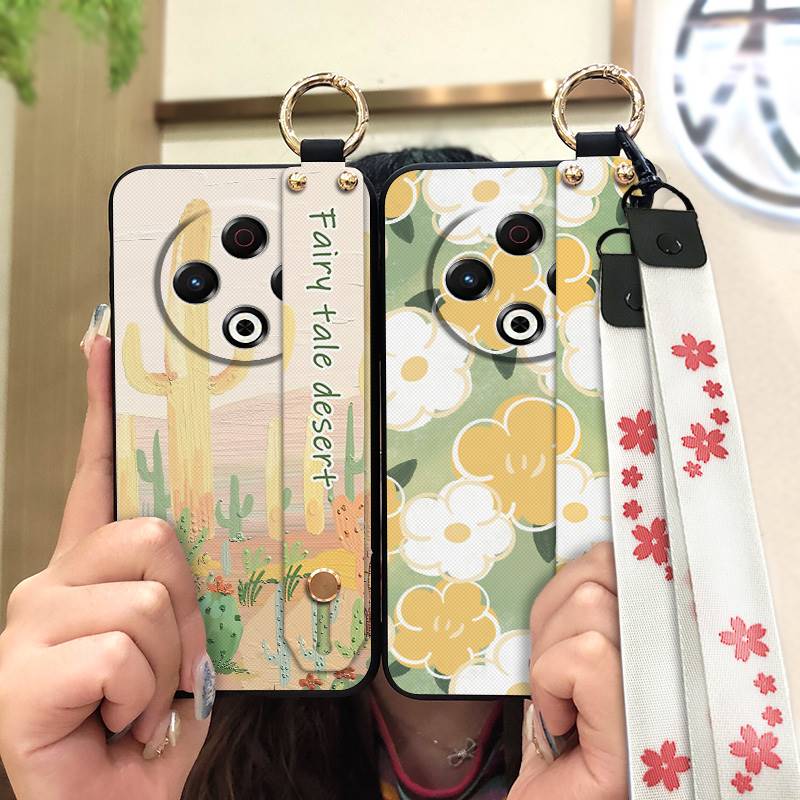 Back Cover Wristband Phone Case For Tecno Spark30 4G/KL6 Fashion Design Kickstand Silicone Anti-knock Protective Flower