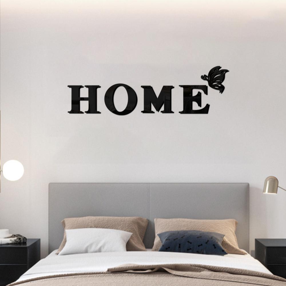 5pcs English Letter HOME Butterfly Acrylic Wall Sticker Self-adhesive Mirror Wall Sticker DIY Interior Decoration Living Room Entrance Wall Painting