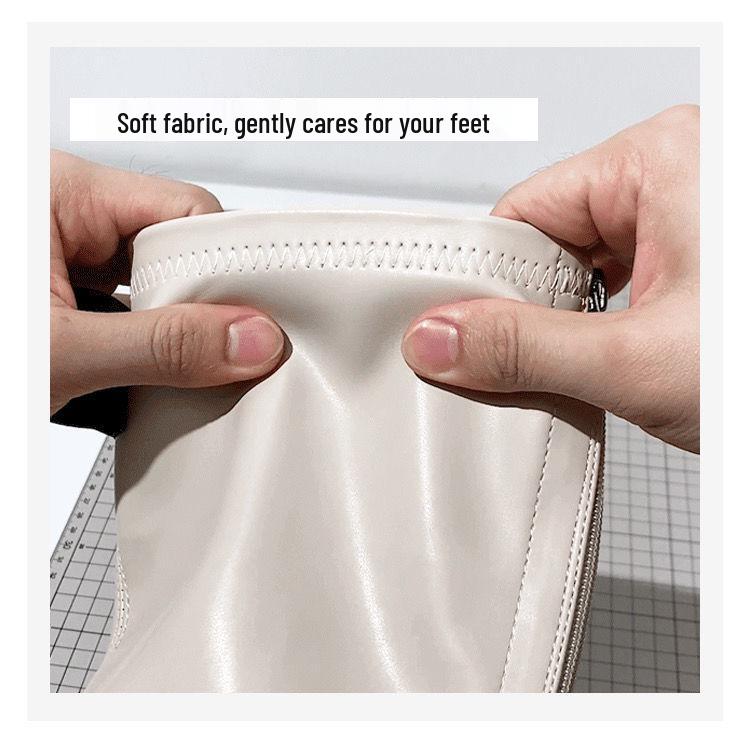 Women's White Platform Ankle Boots - Height-Increasing, Elastic Slim Fit, Genuine Leather Martin Style