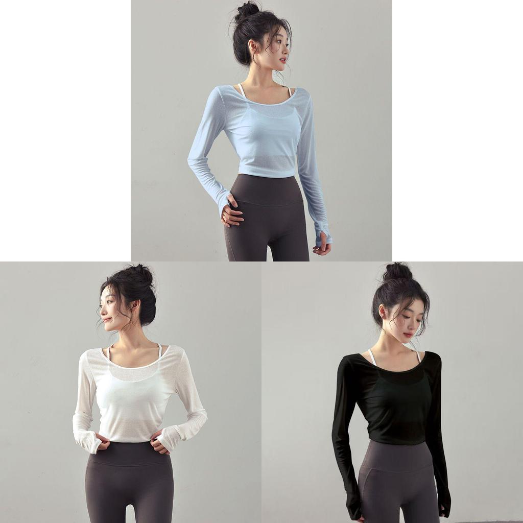 T Shirt Women Long Sleeve Polyester Sexy Back Tie Yoga Top For Workout And Casual Wear