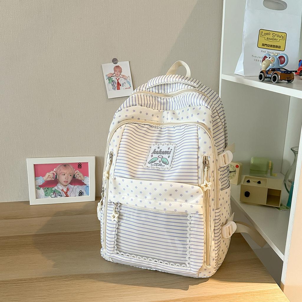 Schoolbag Vitality Soft Fog Powder Lace Polka Dot Backpack Girlfriend Daily Class Weekend Travel Sweet Backpack