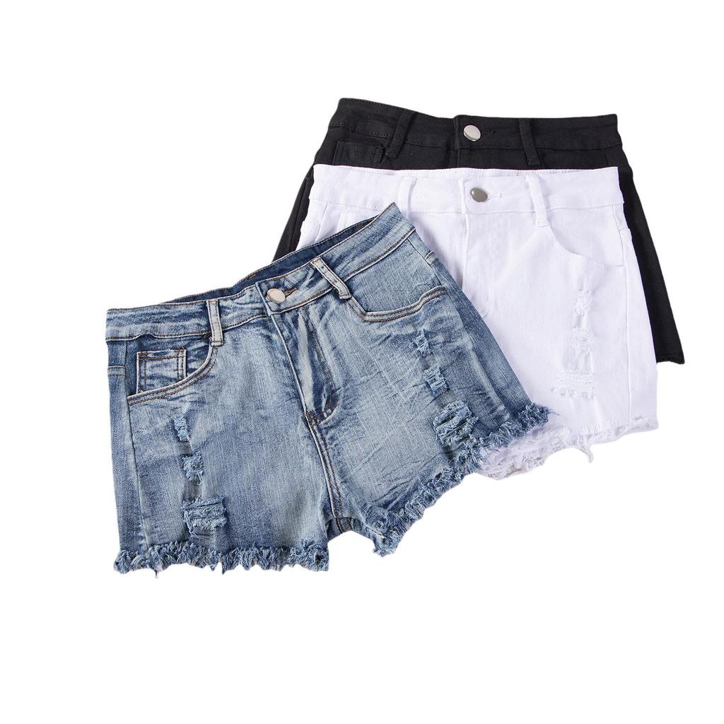 Cross-Border European & American Sexy Casual High-Waisted Plus Size Ripped Denim Shorts for Women