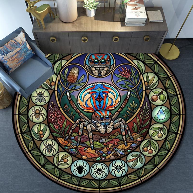 Beetle Forest Symbols Round Area Rug Under Office Chairs Bedroom Living Room Home Decor