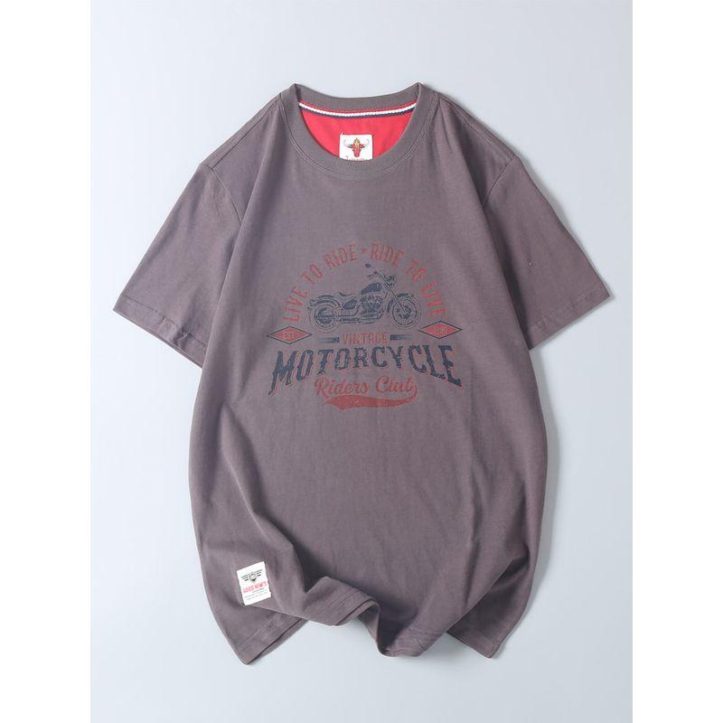 Vintage Motorcycle Element Print Short-Sleeve T-Shirt, Export Quality, Summer Men's All-Cotton Round-Neck Casual Half-Sleeve
