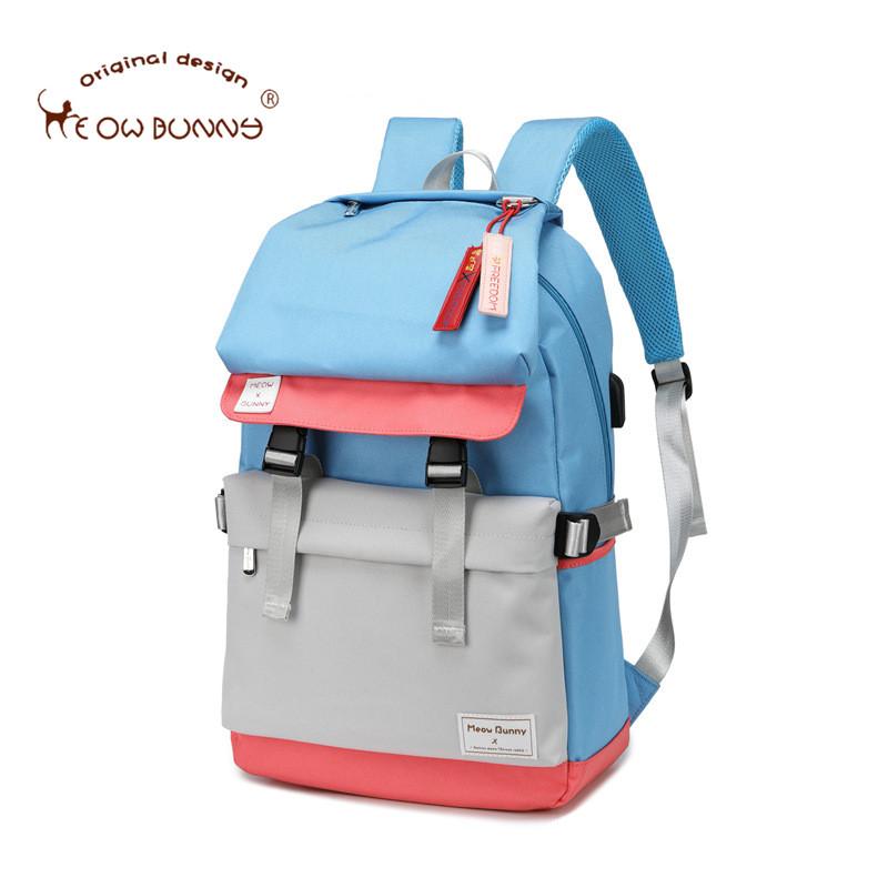 

Рюкзак MeowBunny для мужчин и женщин, школьный рюкзак для студентов, USB-компьютерный рюкзак большой емкости