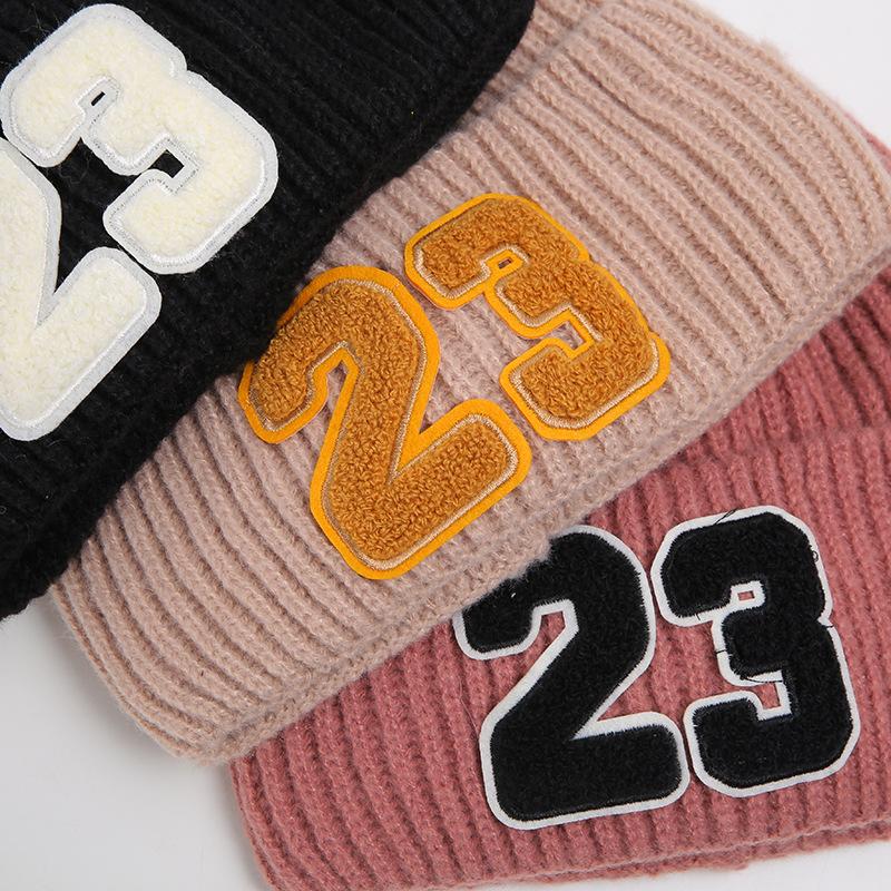 New Hat for Women's Winter Warm Plus Velvet Thickened Knitted Hat Korean Style Student Couple Patch Digital Pullover Cold Hat