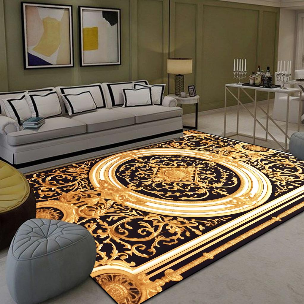 Luxury Golden Carpet for Living Room Europe and America Decoration Large Carpets Non-slip Bedroom Bedside Rug Customized Mat