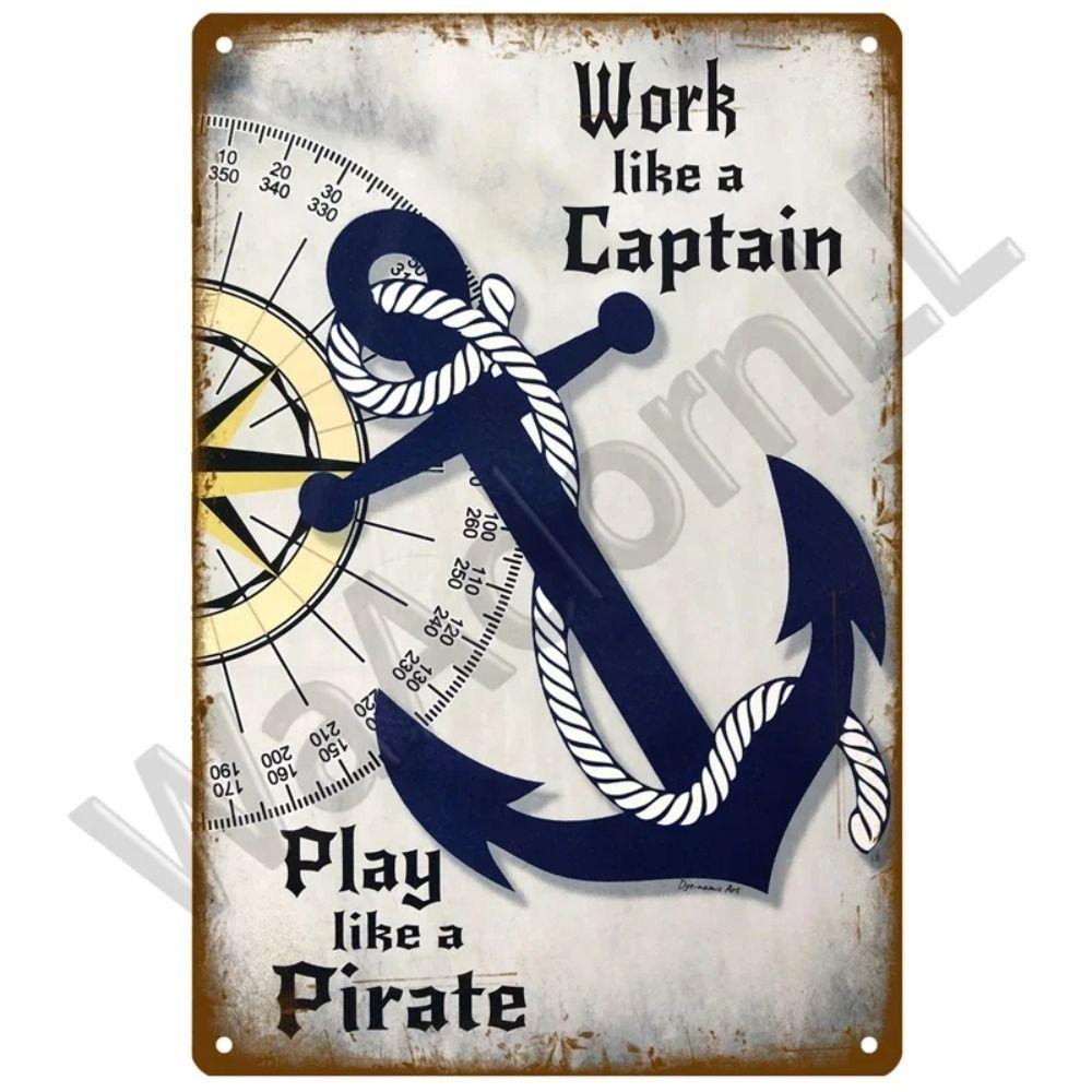 Vintage Ocean Pirate Iron Sign Metal Tin Plate Poster Art for Home Bar Man Cave Garage Club Decor
