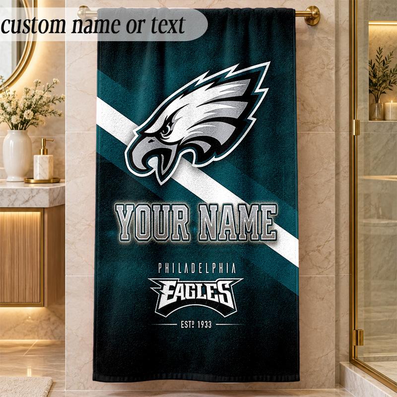 Beach TowelPhiladelphia Eagles Custom Name Text Personalized Soft Towel for Beach Pool Indoor Home Decor Gift