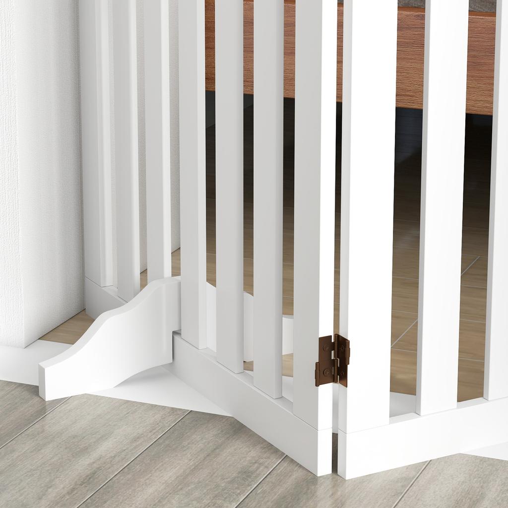 Wooden Dog Gate, Freestanding Pet Gate with Support Feet for Doorways, Hallways, Stairs, 155L x 61H cm, White