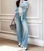 High Waist Light Blue Curved Knife Women's Jeans - Spring/Autumn 2026 Collection, Tummy Concealing Fashionable Wide-Leg Loose Fit.