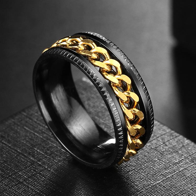 Spin Rotating Anxiety Fidget Titanium Rings For Men Colorful Stainless Steel Chain Finger Men Ring Punk Rock Hippie Accessory