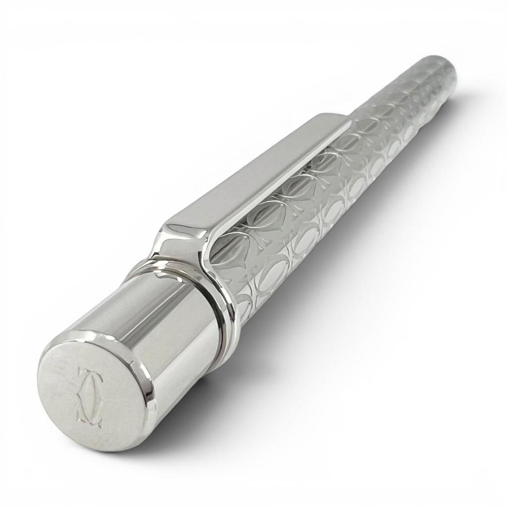 Excelente Caneta Esferográfica Cartier C de Cartier Tipo Twist Duplo C Prata Masculina Usada