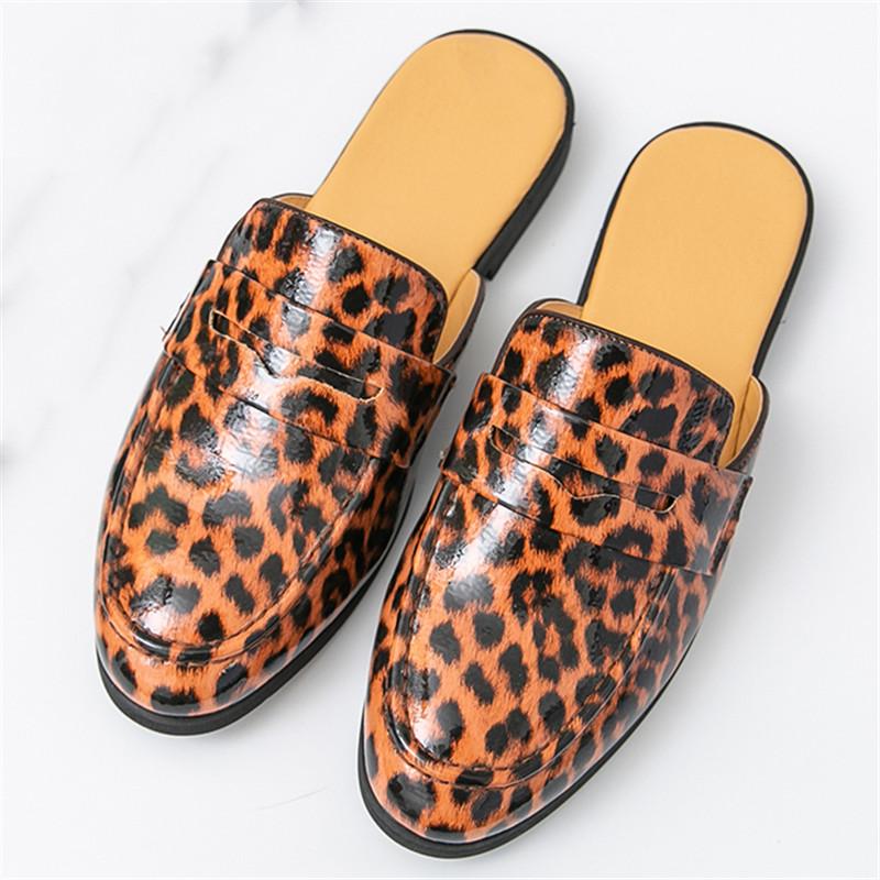 Fashion Fahsion Men Leopard Pattern Rock Half Slippers Shoes Male Slip On Casual Mules Moccasins Breathable Penny Loafer Zapatos Hombre