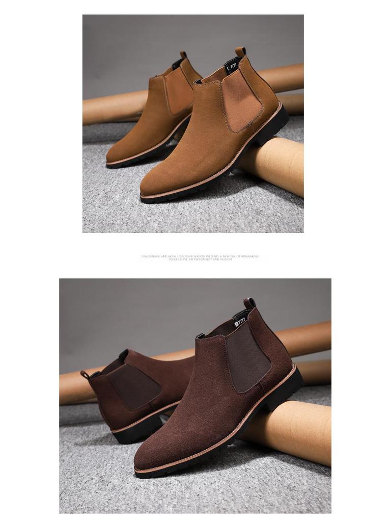 Men's High-Top Suede Leather Chelsea Boots - Autumn/Winter Slip-On Ankle Boots, Plus Size, Formal/Casual Use