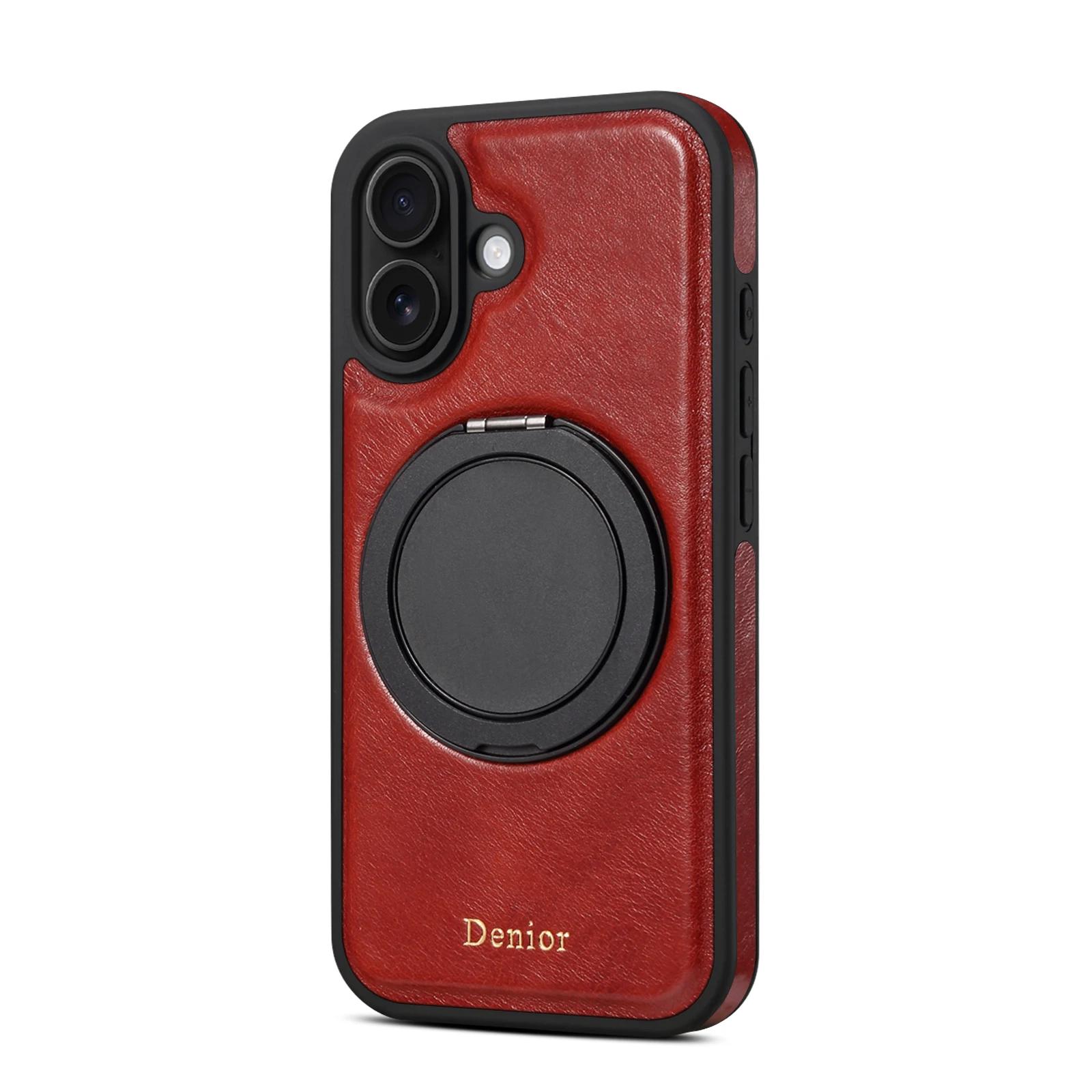 

360 Rotation Ring Genuine Leather Case for iPhone 16 Pro Max 15 Pro 14 Plus Magnetic Charging Bracket Stand Holder Phone Cover For iPhone14Plus малиновий