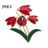Elegant Floral Jewelry Enamel Tulip Ladybug Brooch for Women, Oil-Dripping Flower Ladybird Decorative Accessory Lapel Pin, Sweater Cardigan Coat Suit