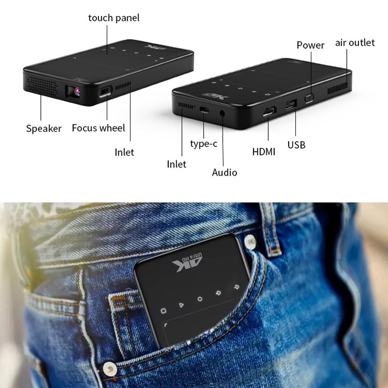 Vivicine Newest Arrive HD Mini Smart DLP 4k Projector Android 9.0 5G Wifi BT Build-in Speaker Battery Pocket Phone Projectors