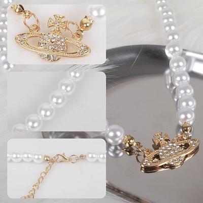 Classic Zircon Pearl Necklace For Women Smooth And Glossy Pearl Choker Pendants Planet Chain