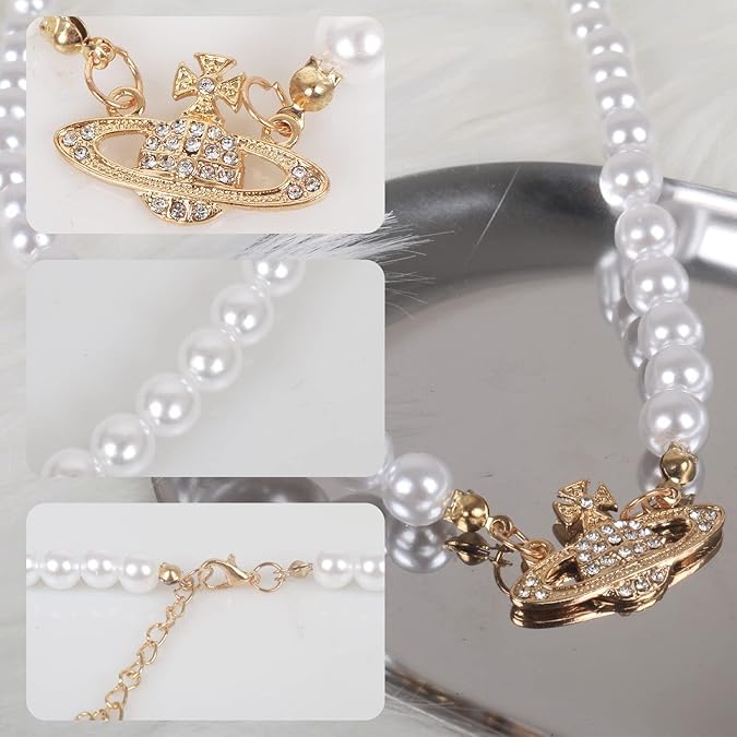 Классическое циркониевое жемчужное ожерелье для женщин Гладкий и блестящий жемчужный чокер Подвески Планетная цепочка