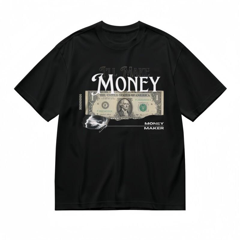 

Men s Classic T-Shirt Graphic with Transparent Wing Motif and Money Maker Text 3XL