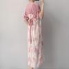 Short-sleeved cotton silk nightgown women's summer square collar improved Hanfu national style cotton silk skirt loungewear can be worn outside 