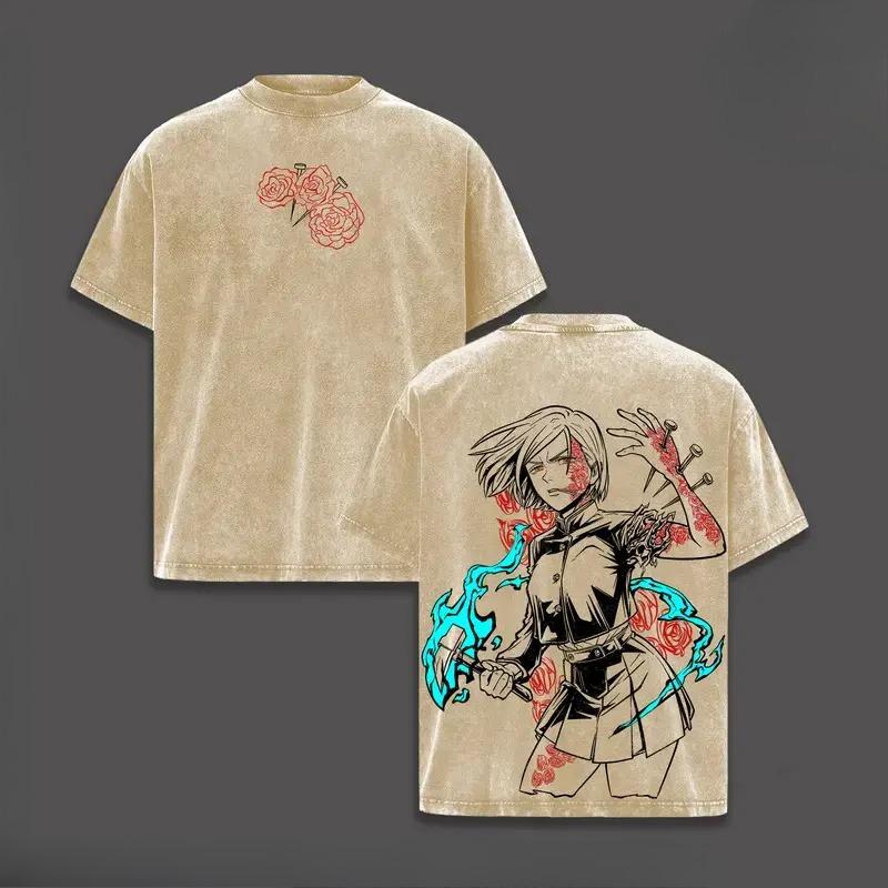 

Kugisaki Nobara Printed Tee Anime Jujutsu Kaisen Clothing Men Women Retro Washed T-shirts Cotton Tshirt Harajuku Male T Shirt S бежевый
