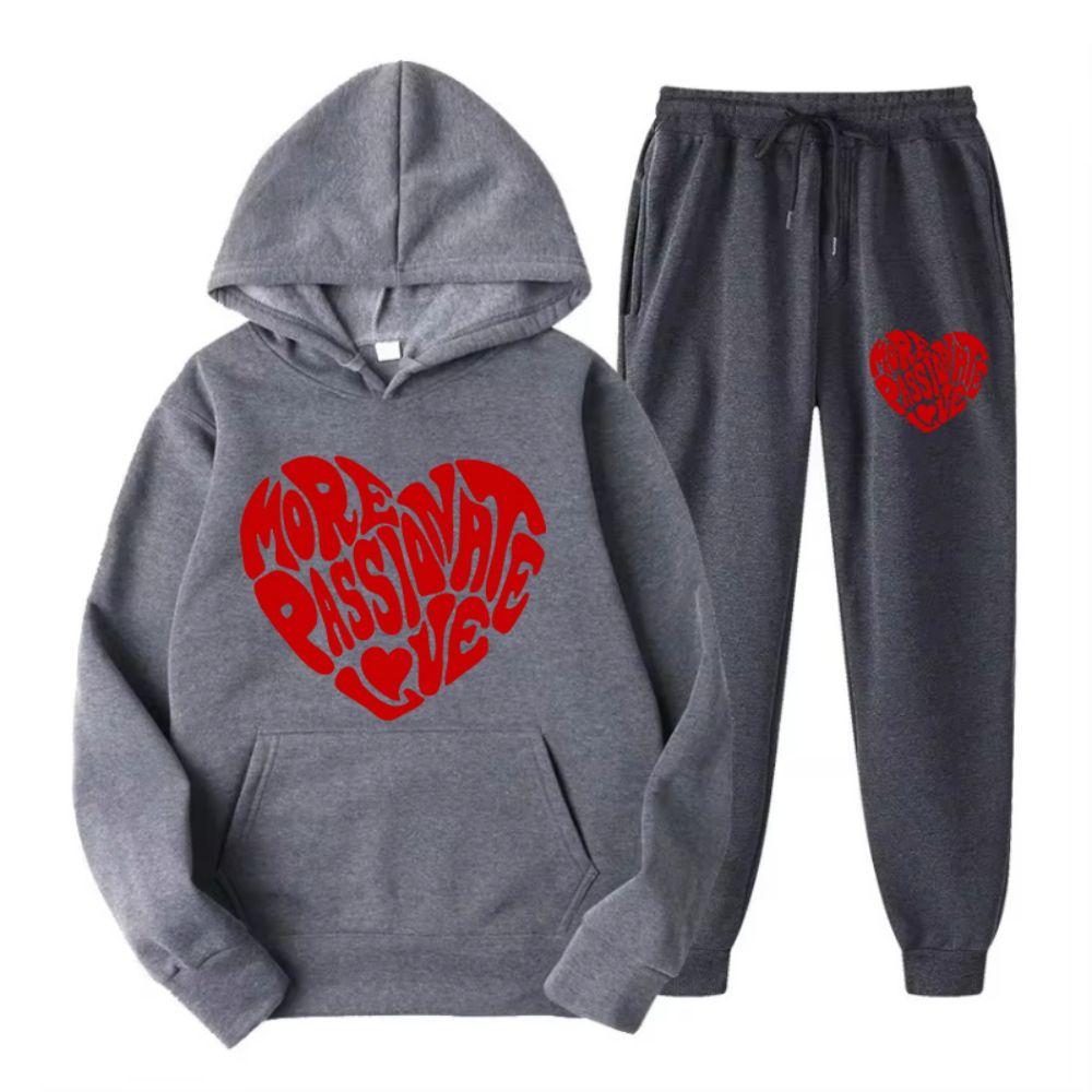 Autumn Women'S Hoodie & Pants Two Piece Set Fleece Pocket Loose Sweatshirt Red Heart Graphic Prints Clothes Sportswear