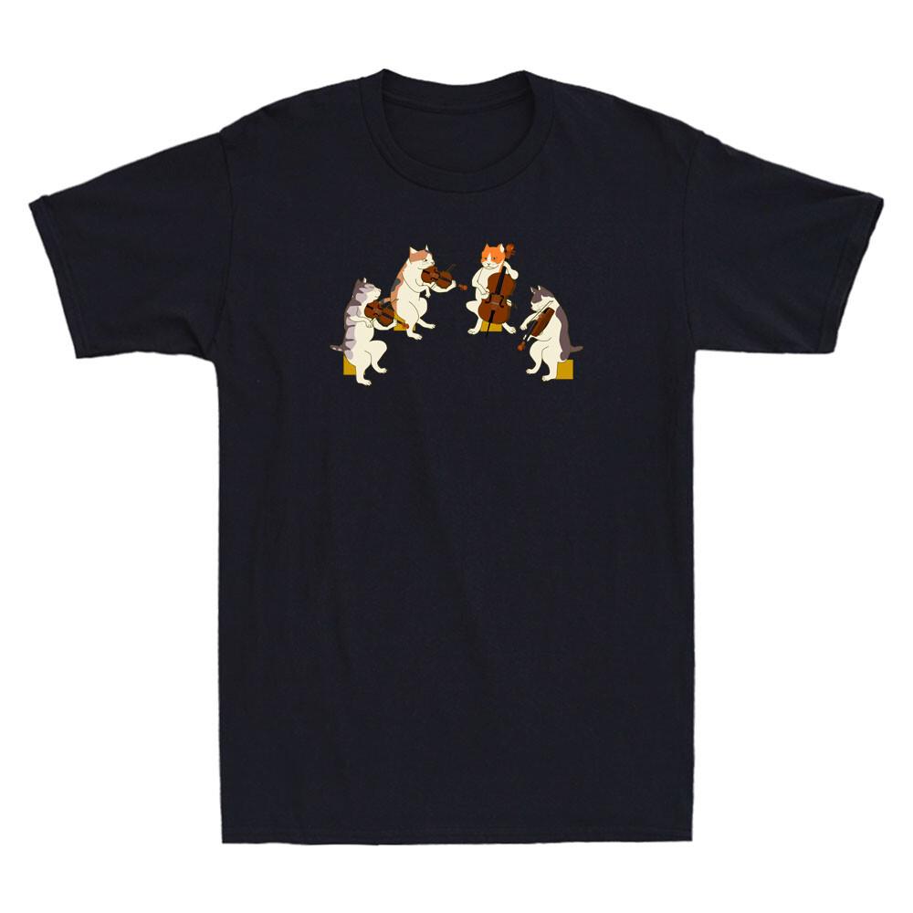 Cats Playing Violin Cello Funny Music Cat Graphic Men Short Sleeve T-shirt Tee XXL