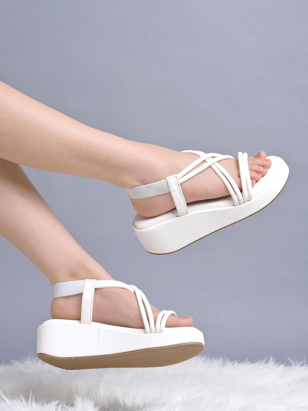 

Shoetopia WomenS & Girls White Wedges Sandal Solid Criss-Cross Strap Design Stylish, Comfortable, Durable Heels Perfe 6 UK белый