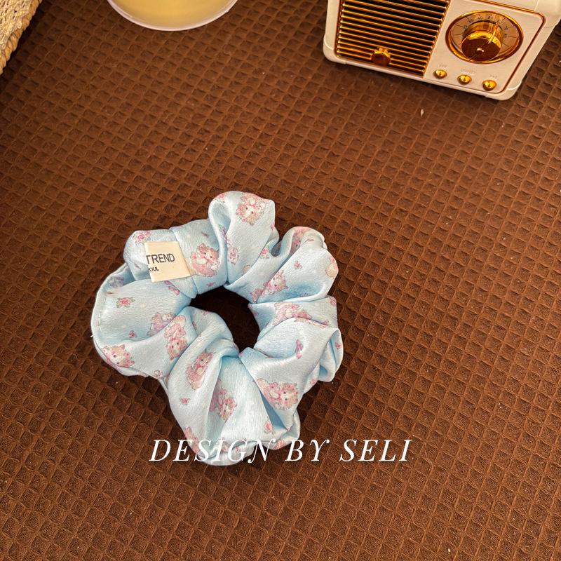 Rose Cat Floral Satin Scrunchies - Cute Korean Style Hair Ties
