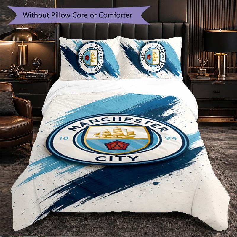 Manchester City 3 Piece Bedding Set Soft Duvet Cover Set with Pillowcases Printed Bedroom Decor Set for Home