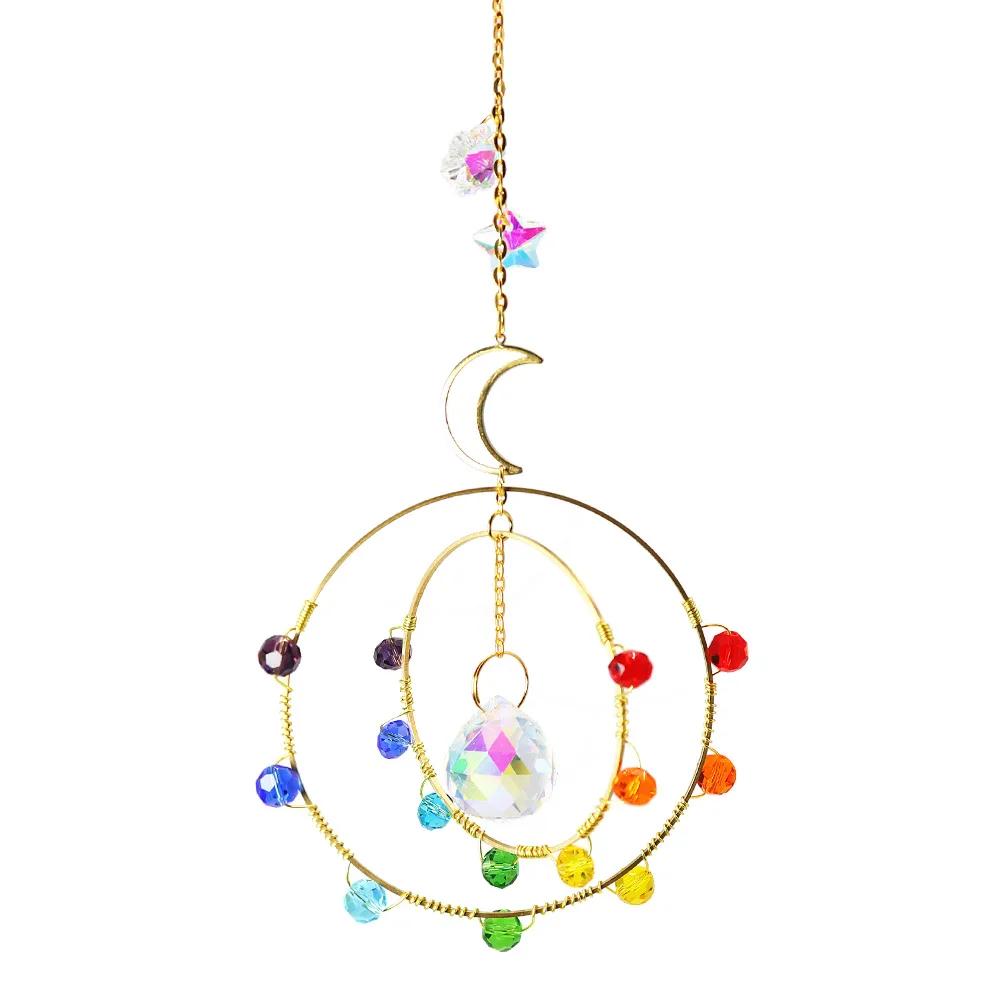 Crystal Wind Chime Moon Sun Catcher Diamond Prisms Pendant Dream Catcher Rainbow Chaser Hanging Drop Home Garden Decor Windchime