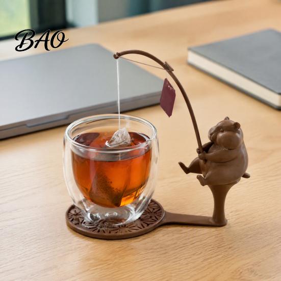 Hamster Coaster Fishing Animal Tea Bag Holder, 3D Printed Heat-Resistant Coaster, Accessory for Turtle Cup and Coffee Mug, Gift Lovers & Enthusiasts
