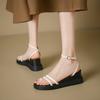 Women's Sandals Summer 2024 Wedges Thick Sole Clip Toe Sandalias Femininas Beige Ankle Strap Buckle Casual Heeled Sandales Shoes