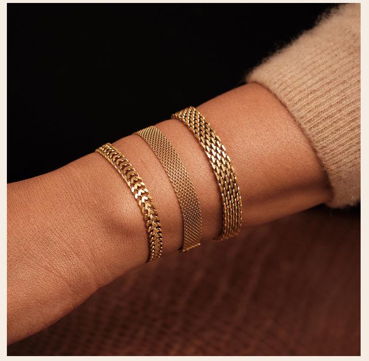 Vintage Mesh Link Bracelet for Women ,Thick Chain Stainless Steel Fashion Wristhand