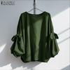 ZANZEA Women Casual Round Neck Solid Color Long Sleeve Loose Blouse