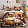 Festive Snowman Winter Scene Bedding Duvet Cover Set Duvet Cover Pillowcases  (1*Duvet Cover 2*Pillowcases, Without Duvet Insert)