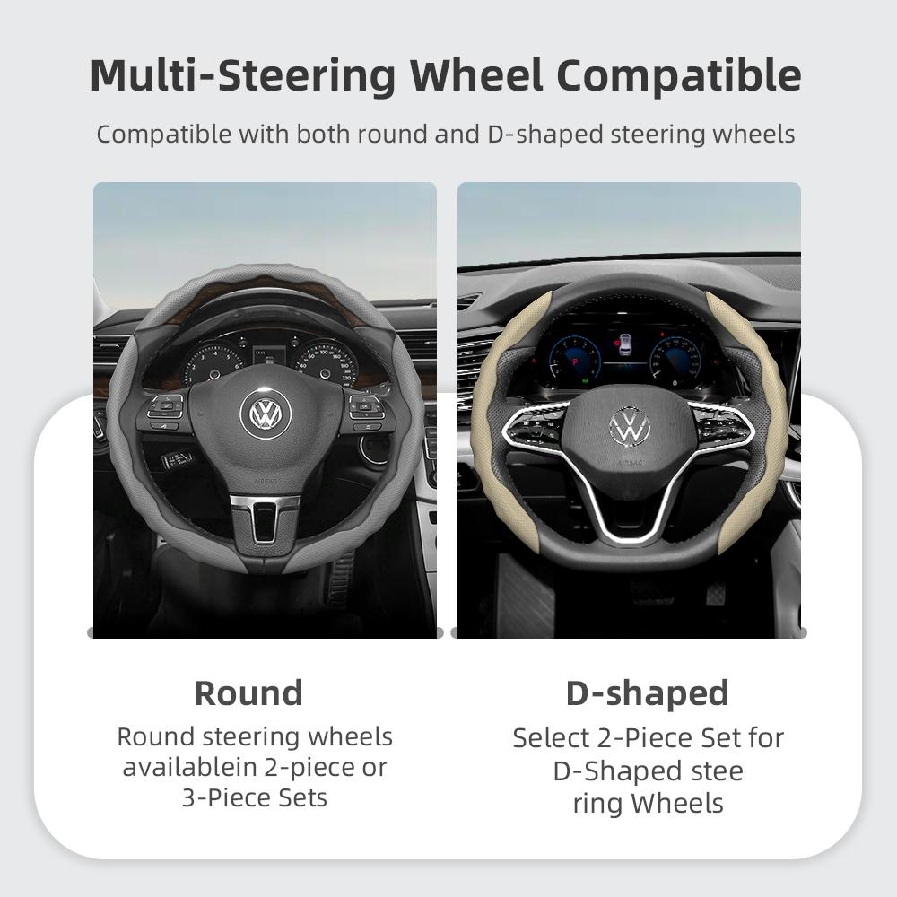Suitable for Volkswagen Steering Wheel Cover, Wavy Sports Breathable Leather Segmented Anti-Slip Sweat-Absorbing Protective Cover Golf Passat Polo