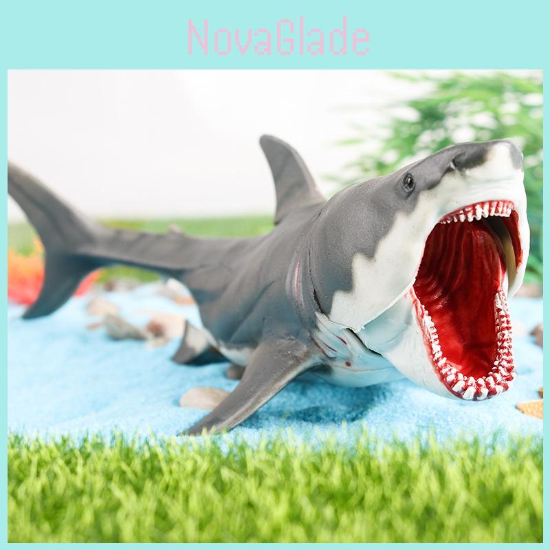 Marine Life Animal Model Large White Shark Toy With Biting Mouth For Aquarium Display