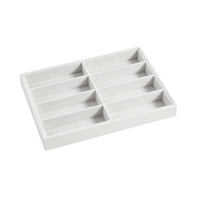 Open Glasses Storage Tray with 8 Separate Compartments, Single-Level Fabric-Covered Layout for Visible Eyewear Storage