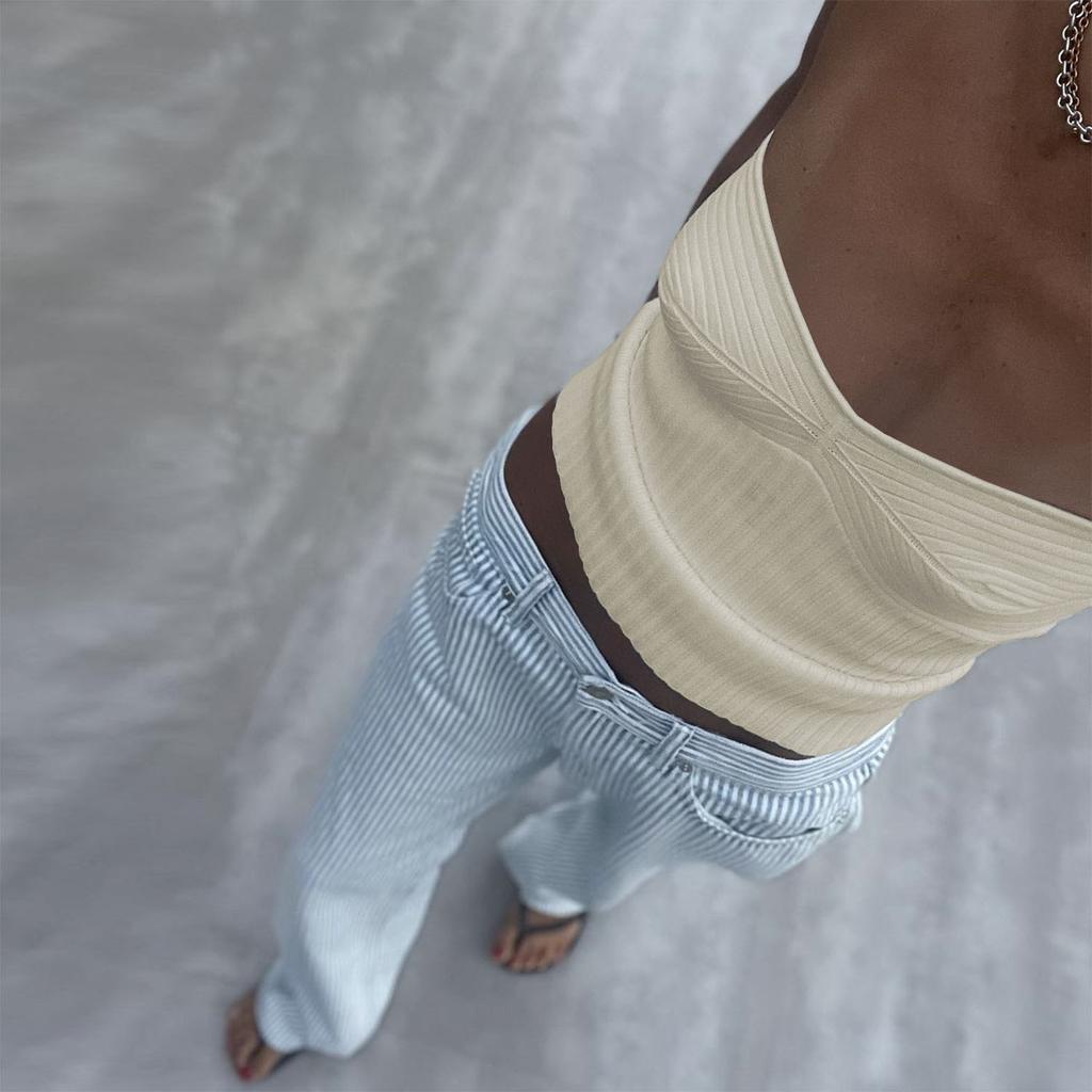 Knit Sexy Backless Tube Top For Women Summer Slim Fashion Ribbed Cropped Top Hot Girls Beach Sexy Off Shoulder Knitted Bustier Ladies Corset Tops
