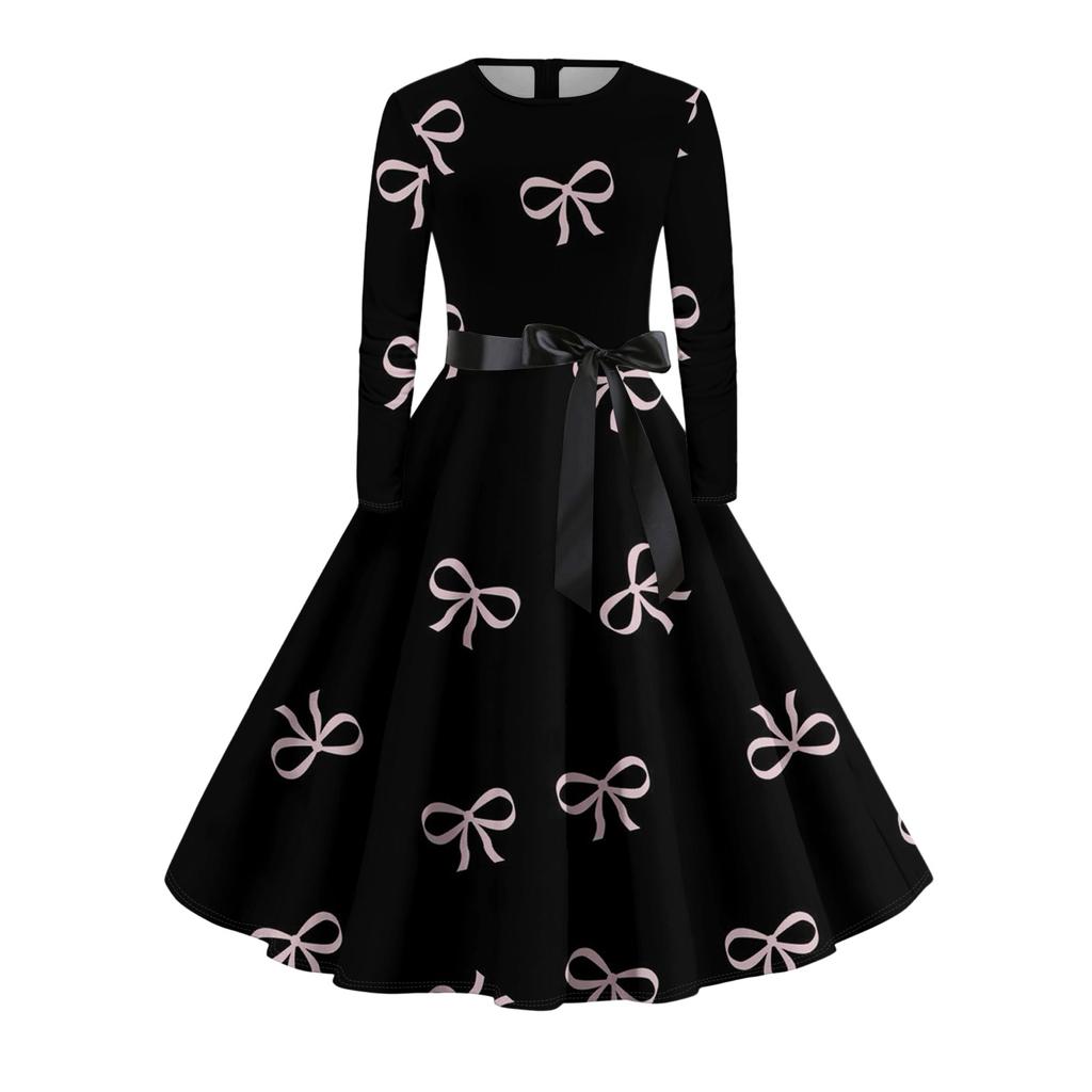 Damen Casual Mode Langarm Vintage Lange Kleider Frühling Valentinstag