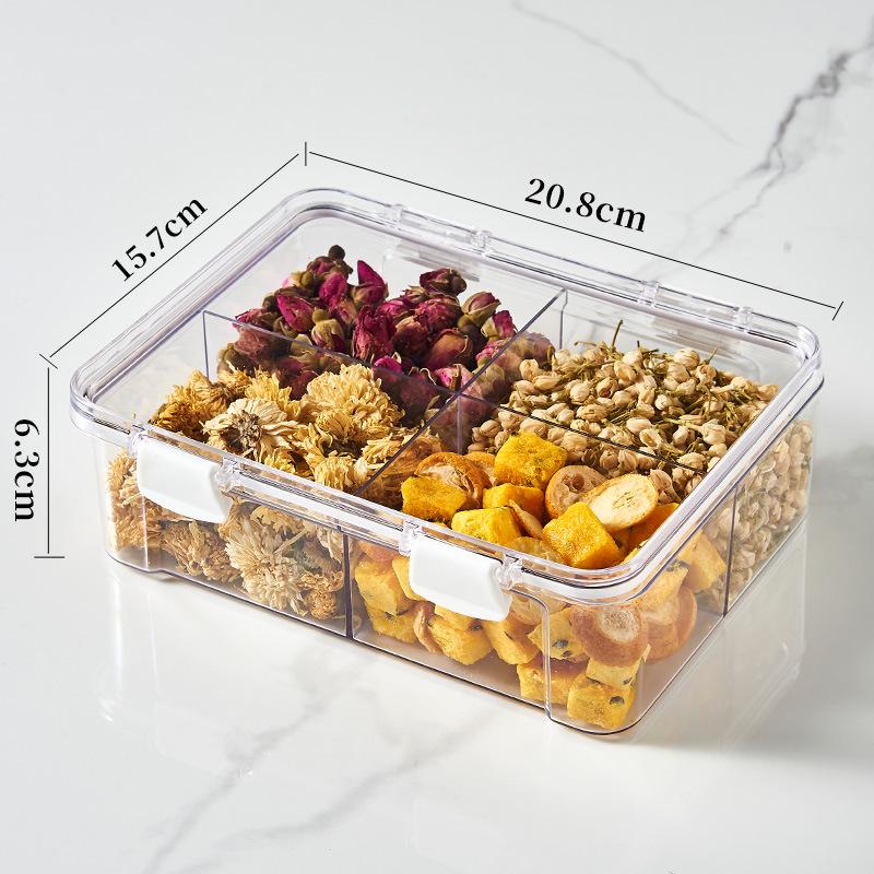 Floral Square Tea Box 460ml with Four Airtight Food-Grade Plastic Compartments