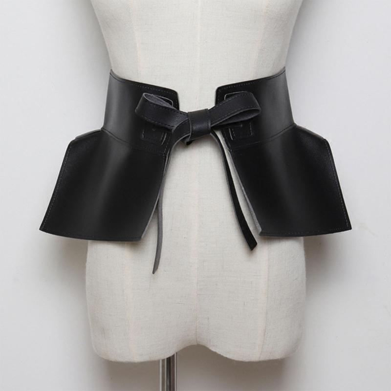 Women Dress Belt Fashion Chic Pu Leather Pleated Skirt Peplum Cincher Belt Wide Waistband Skirt Belt Leather Cummerbunds