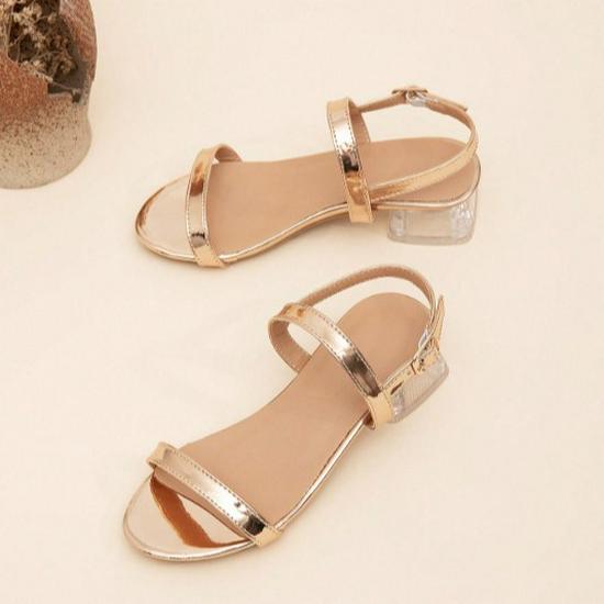 2025 Stylish Girls' One-Strap Crystal Heeled Sandals - Simple & Comfortable Patchwork Design